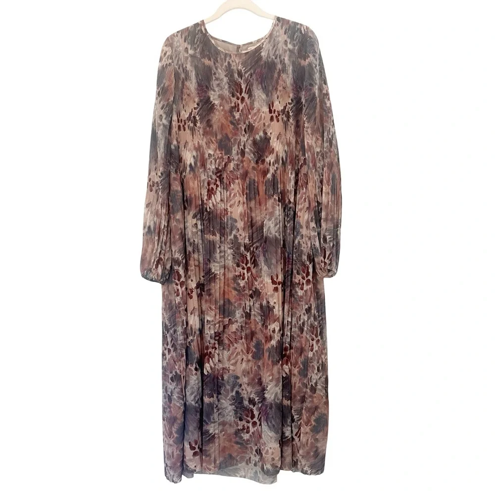 Aritzia Wilfred Daydreamer Pleated Maxi Dress Tannin Foxfire Brown 1X - Picture 3 of 13